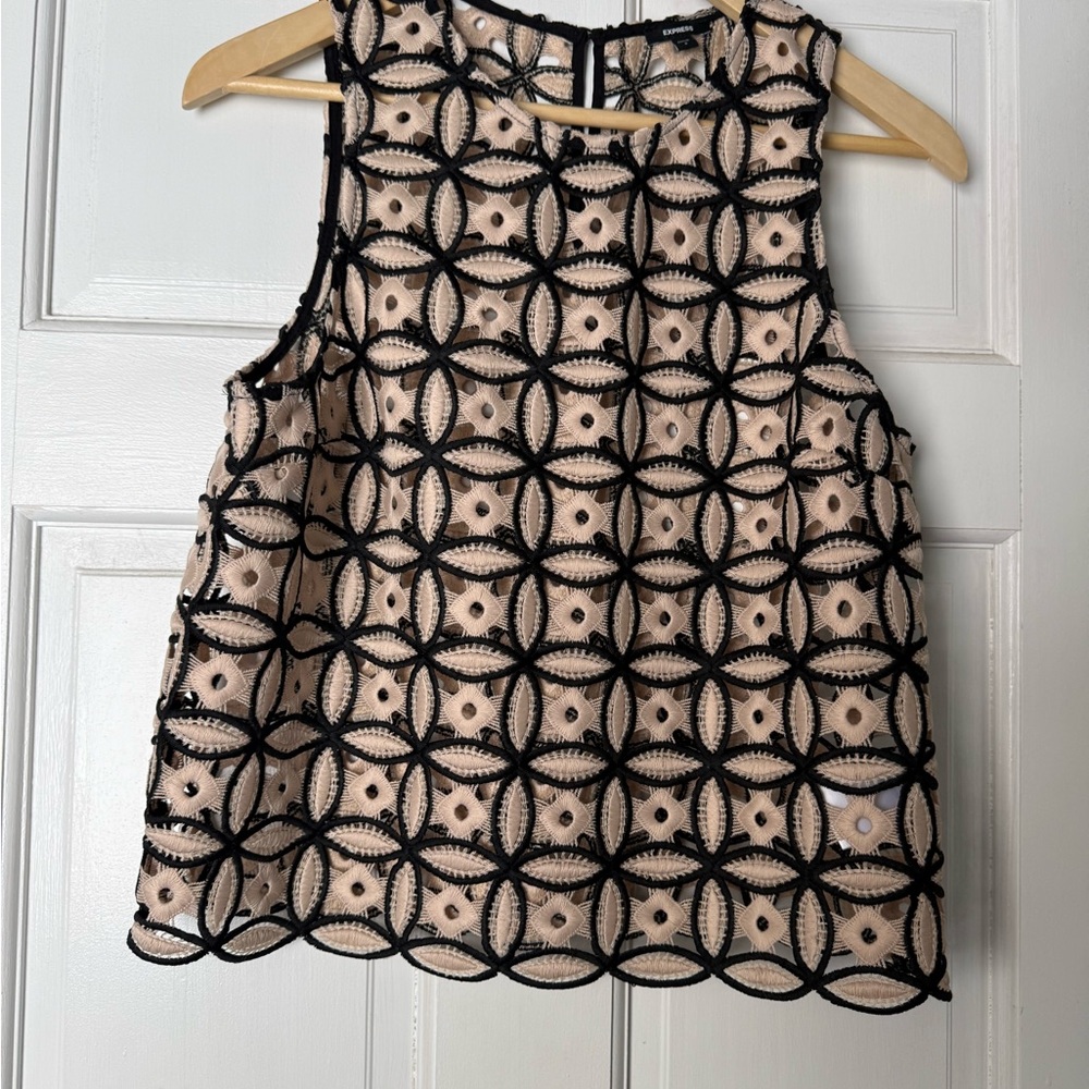 Express Black and Cream Geometric Blouse